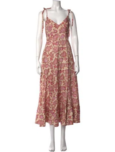 Pre-owned Wiggy Kit Linen Midi Length Dress In Pink