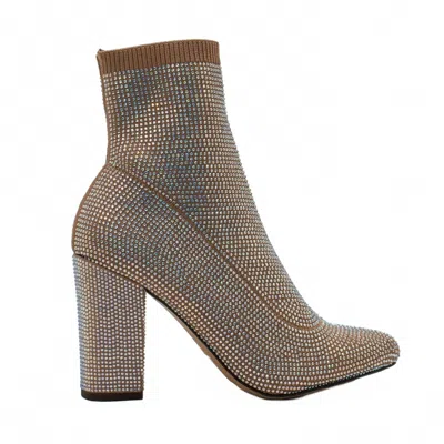 Wild Pair Women's Baybe Rhinestone Block Heel Sock Booties In Nude Bling In Multi