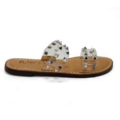 Wild Pair Women's Ginniev Double Band Slide Sandals In Silver Studded In Multi