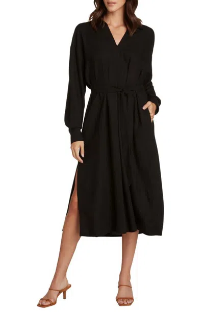 Willow Nadine Popover Long Sleeve Midi Shirtdress In Black