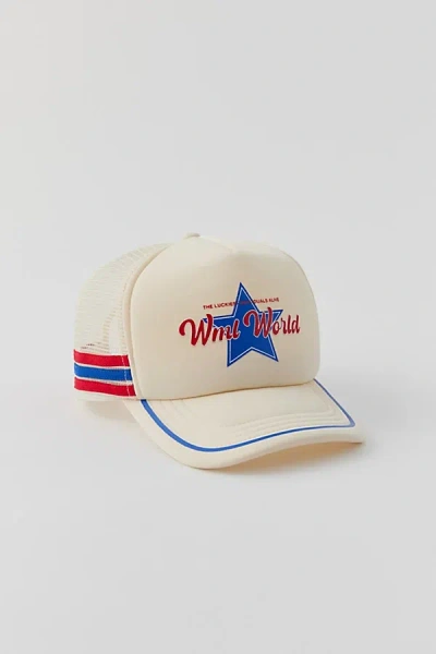 Wish Me Luck Wml World Trucker Hat In Cream, Men's At Urban Outfitters In Neutral