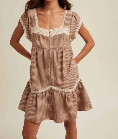 Wishlist Lace Trim Detail Striped Mini Dress In Camel Cream In Brown