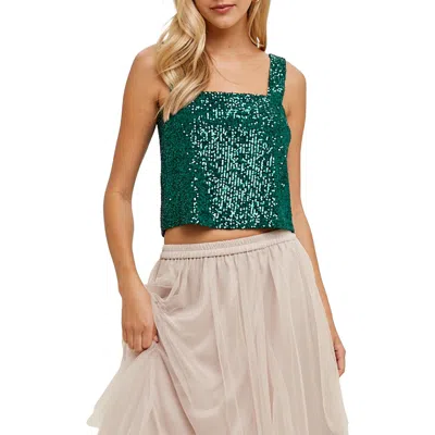 Wishlist Sequin Relaxed Cropped Tank In Green