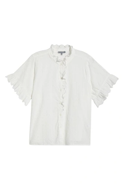 Wit & Wisdom Embroidered Eyelet Short Sleeve Button-up Shirt In White