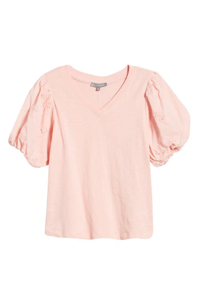 Wit & Wisdom Embroidered Puff Sleeve V-neck Top In Strawberry Cream