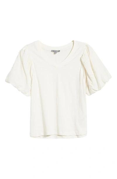 Wit & Wisdom Embroidered Puff Sleeve V-neck Top In White