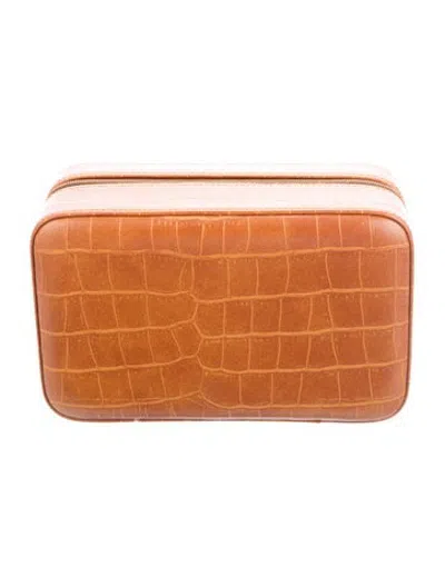 Pre-owned Wolf Croc Embossed Travel Jewelry Case In Brown