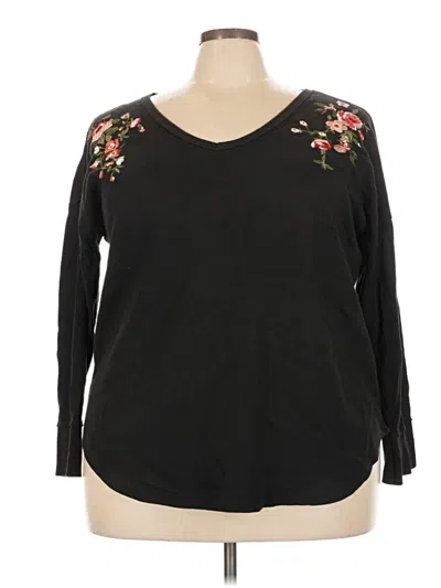 Pre-owned Woman Within Long Sleeve Top Black V-neck Tops