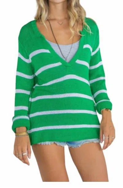 Wooden Ships Margot Stripe Sweater In Emerald Vine/breaker White In Green