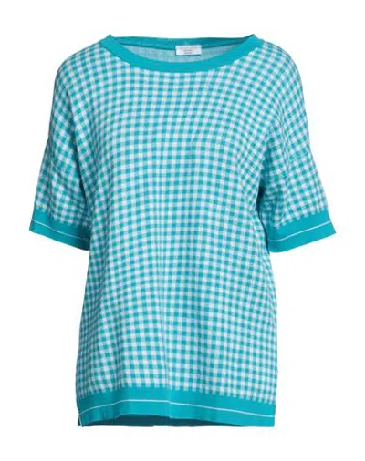 Wool & Co Woman Sweater Turquoise Size 1 Mako Cotton In Blue