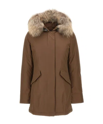 Woolrich Arctic Hooded Parka Coat In Brown