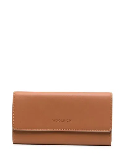 Woolrich Large Bi-fold Leather Wallet In Braun