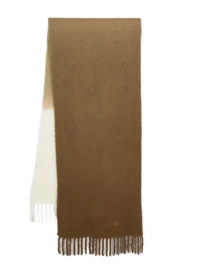 Woolrich Logo-embroidered Ombre-effect Scarf In Brown