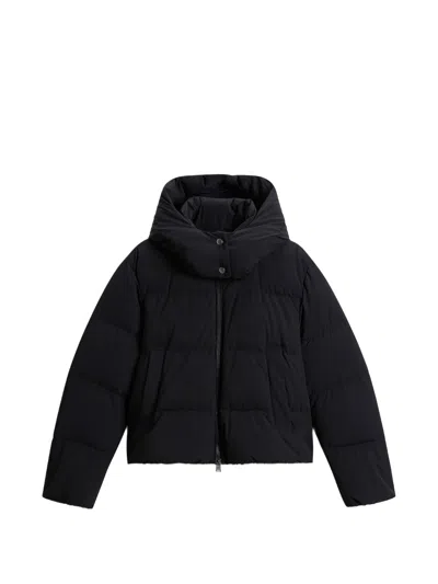 Woolrich Stand-up Collar Jacket With Removable Hood And Snap Pockets In Nero