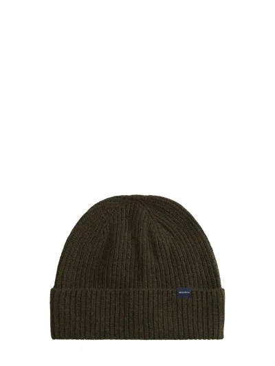 Woolrich Wool & Polyamide Beanie Hat In Green