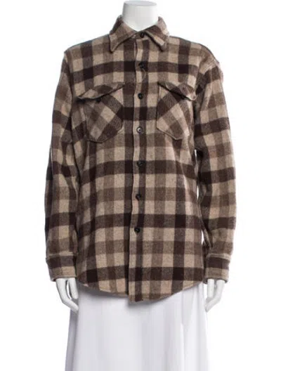 Pre-owned Woolrich Wool Plaid Print Utility Jacket In Brown