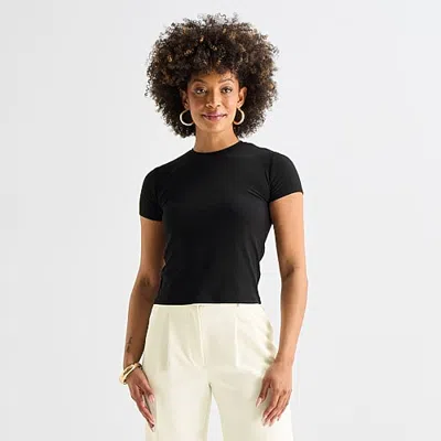 Worthington Womens Crew Neck Short Sleeve T-shirt In Black