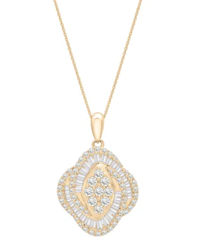 Wrapped In Love Diamond Round (0.71 Ct. T.w.) And Baguette (0.29 Ct. T.w.) Oval Pendant Necklace In 14k Yellow Gold