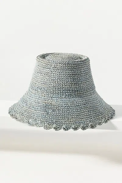 Wyeth Scalloped Straw Bucket Hat In Blue