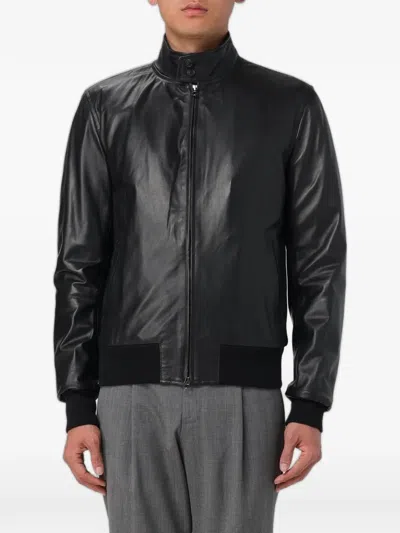 Xc Zip-up Leather Jacket In Black