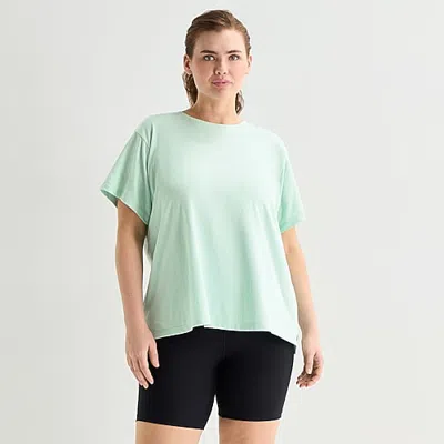 Xersion Womens Cotton Crew Neck Short Sleeve T-shirt Plus In Green