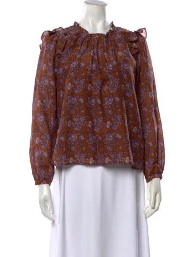 Pre-owned Xirena Floral Print Scoop Neck Blouse In Brown