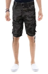 X-ray Belted Snap Button Cargo Shorts In Charcoal Camo