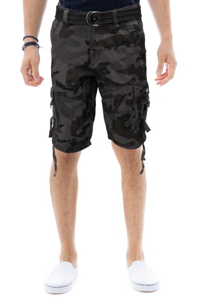 X-ray Belted Snap Button Cargo Shorts In Charcoal Camo