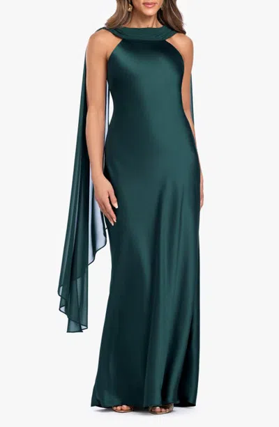 Xscape Evenings Scarf Sleeveless Satin Gown In Green