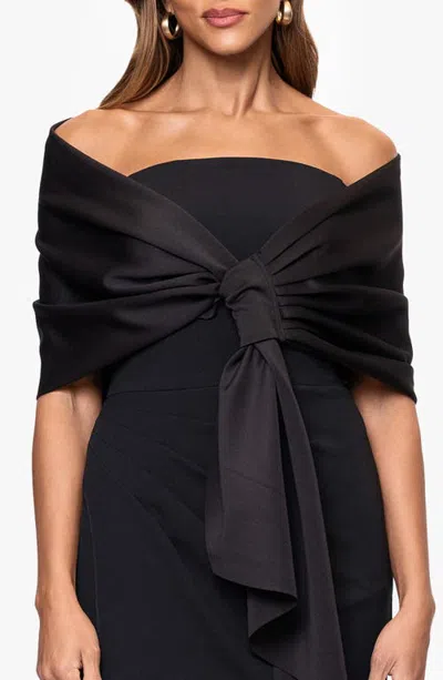 Xscape Evenings Scuba Shawl Wrap In Black