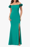 Xscape Flower Off The Shoulder Scuba Crepe Gown In Green