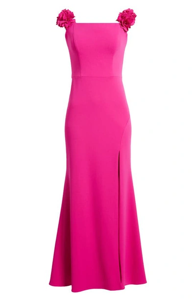 Xscape Flower Off The Shoulder Scuba Crepe Gown In New Fuchsia