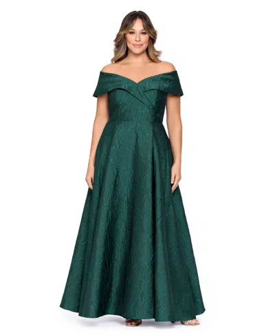 Xscape Plus Size Danielle Off-the-shoulder Brocade Ball Gown In Green