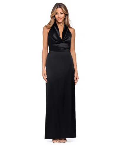 Xscape Women's Halter Cowl-neck Open-back Gown In Blue