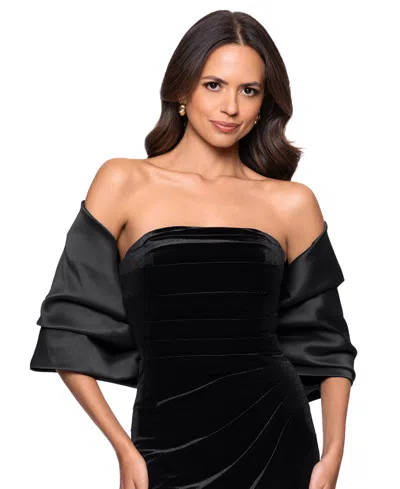 Xscape Women's Thalia Cropped Shawl-neckline Wrap Jacket In Black