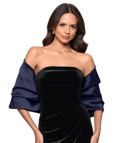 Xscape Women's Thalia Cropped Shawl-neckline Wrap Jacket In Blue