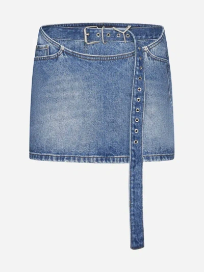 Y/project Belted Denim Miniskirt In Faded Blue