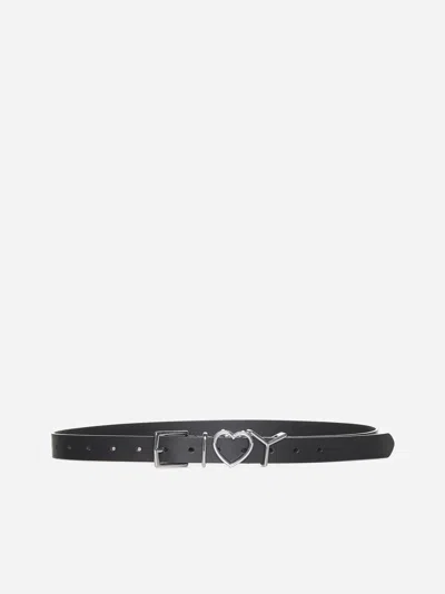 Y/project Heart Logo Leather Belt In Black