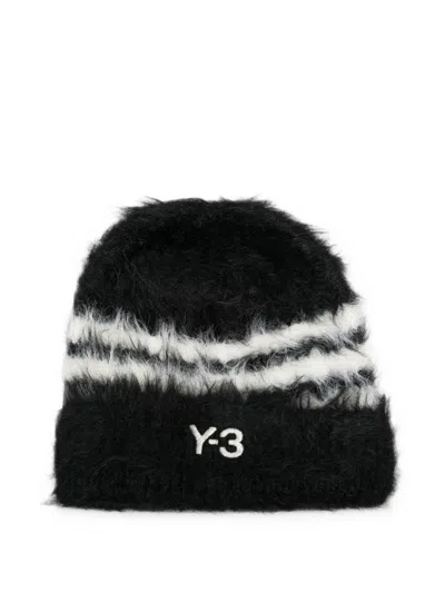 Y-3 Black Fuzzy Striped Beanie