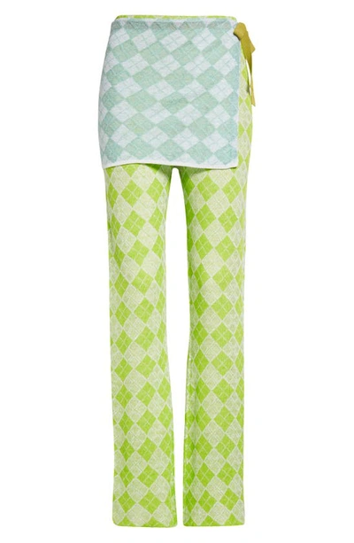 Yanyan Easy Beach Argyle Linen Knit Pants With Apron In Lime