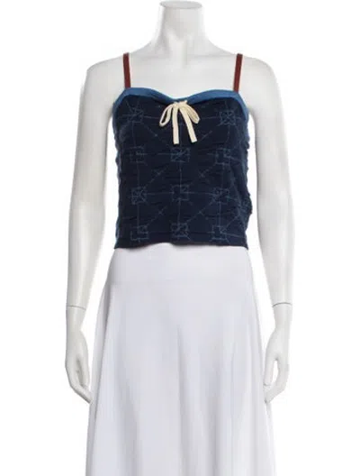 Pre-owned Yanyan Patterned Scoop Neck Crop Top W/ Tags In Blue