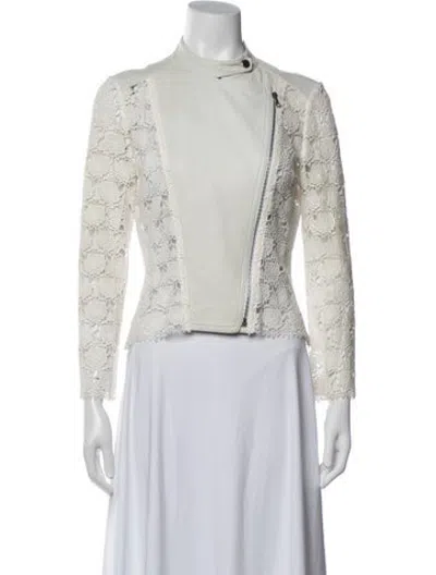 Pre-owned Yigal Azrouël Lace Pattern Biker Jacket In Neutrals