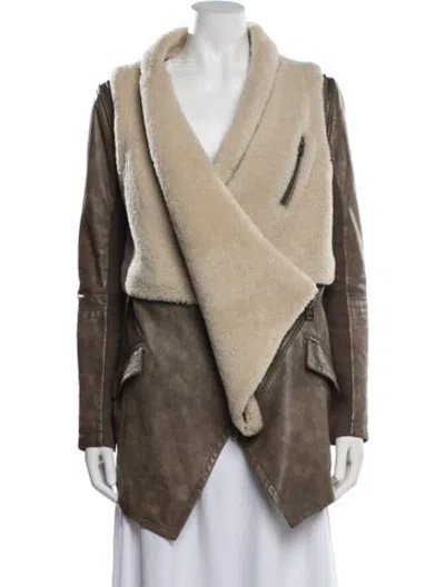 Pre-owned Yigal Azrouël Lamb Leather Biker Jacket In Neutrals