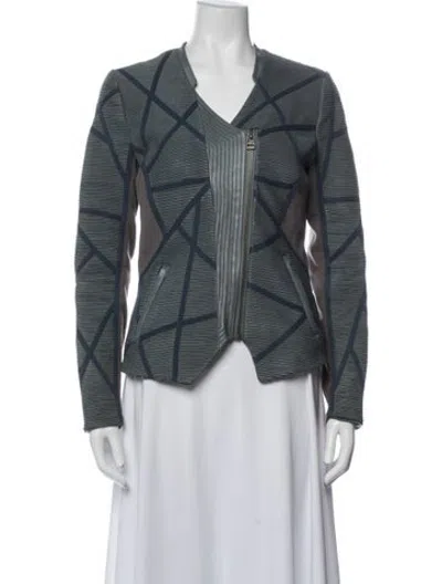Pre-owned Yigal Azrouël Lamb Leather Lace Pattern Evening Jacket In Blue
