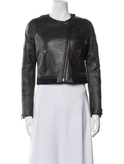 Pre-owned Yigal Azrouël Leather Biker Jacket In Grey
