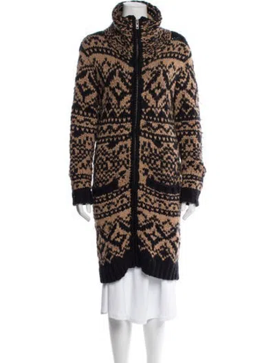 Pre-owned Yigal Azrouël Merino Wool Patterned Coat In Blue/neutrals