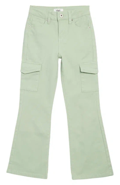 Ymi Kids' Stretch Cotton Twill Cargo Pants In Smoke Green