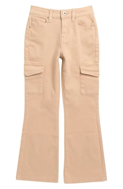 Ymi Kids' Stretch Cotton Twill Cargo Pants In Toasted Almond