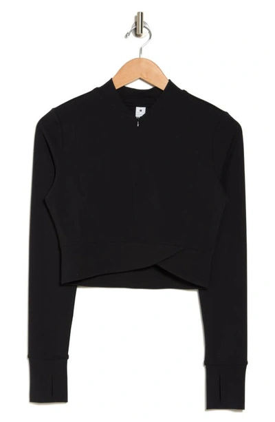 Yogalicious Lux Cross Hem Crop Half Zip Sweatshirt In Black