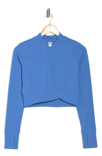 Yogalicious Lux Cross Hem Crop Half Zip Sweatshirt In Blue